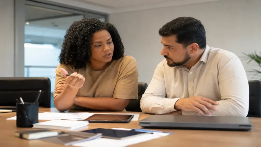 Equipe discutindo quando o lucro presumido costuma entrar na análise como parte da estratégia de contabilidade para.