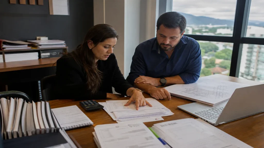 Especialista revisando documentos de como organizar documentos, caixa e rotinas para não gerar passivo relacionados à.